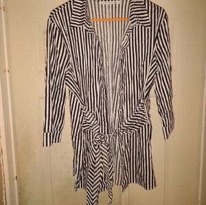 Woman's New York & Company long sleeve Button down Black and White Striped Shirt